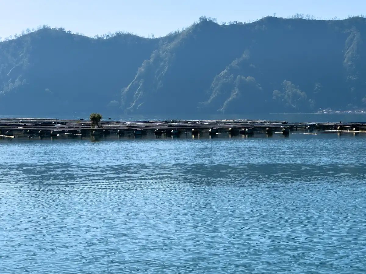A crater lake ringed by mountains, Bali