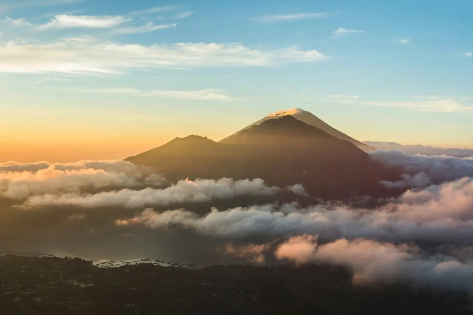 View over Mount Batur and its crater lake from Kintamani