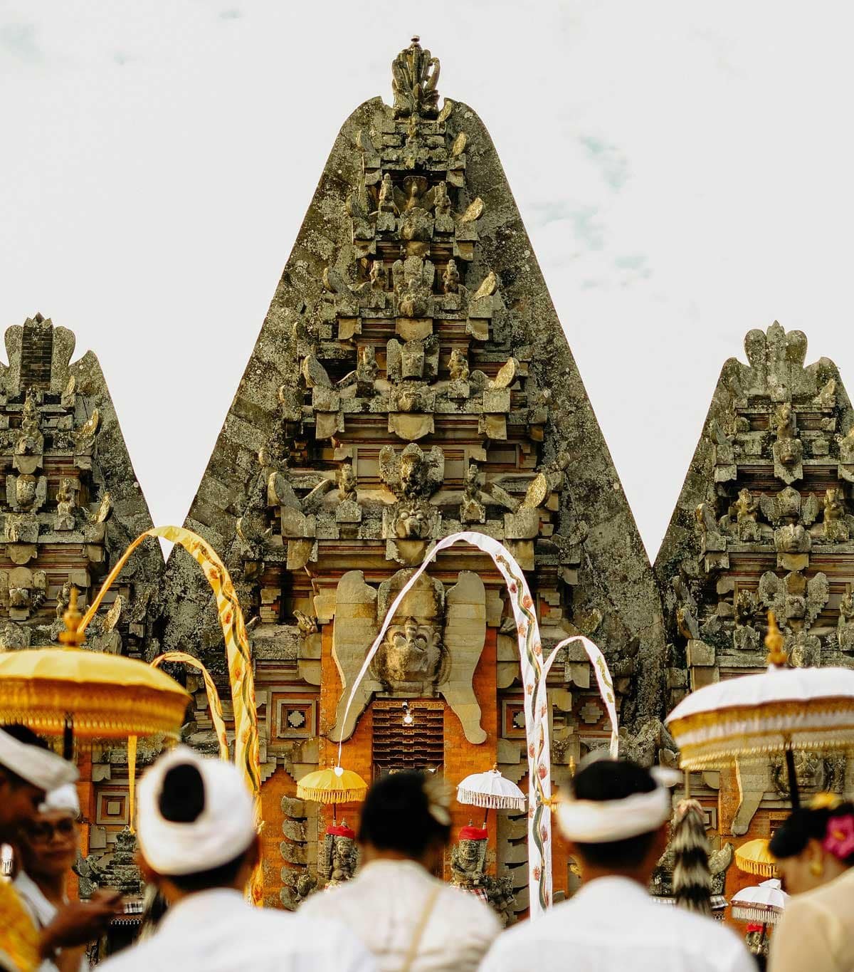 Tiered meru shrines across the moat at Taman Ayun temple