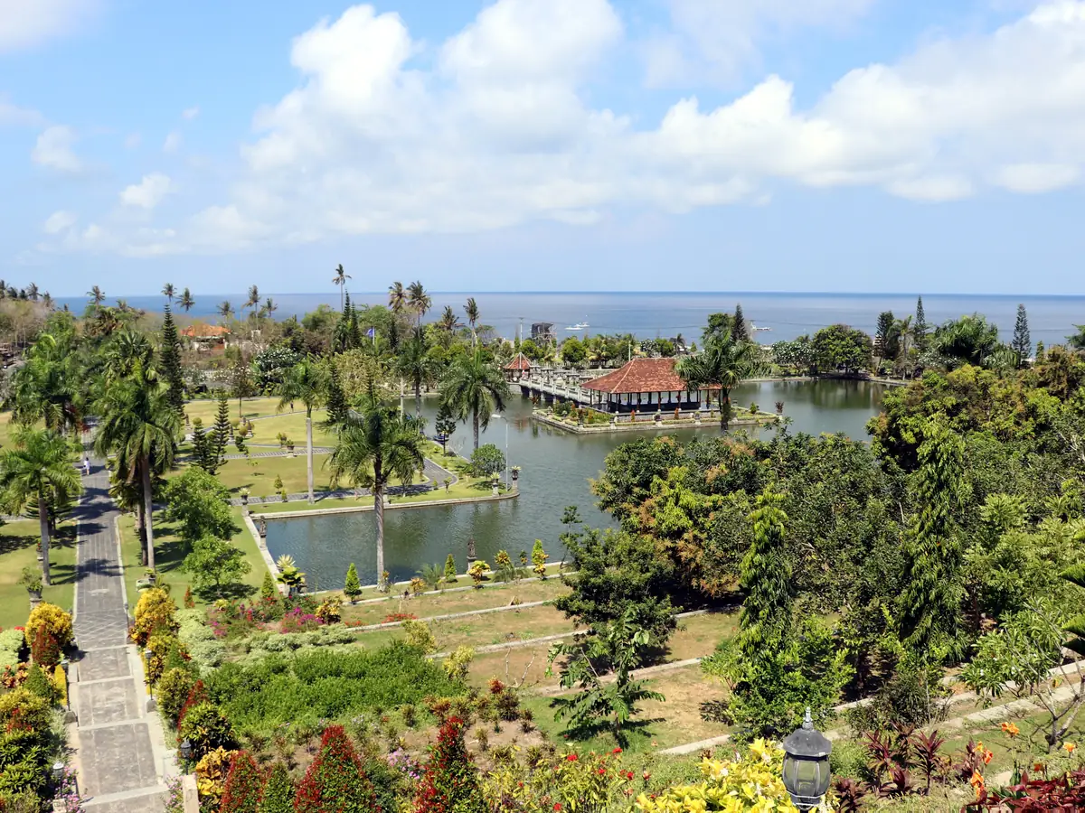 A visitor at the Taman Ujung water palace, Bali