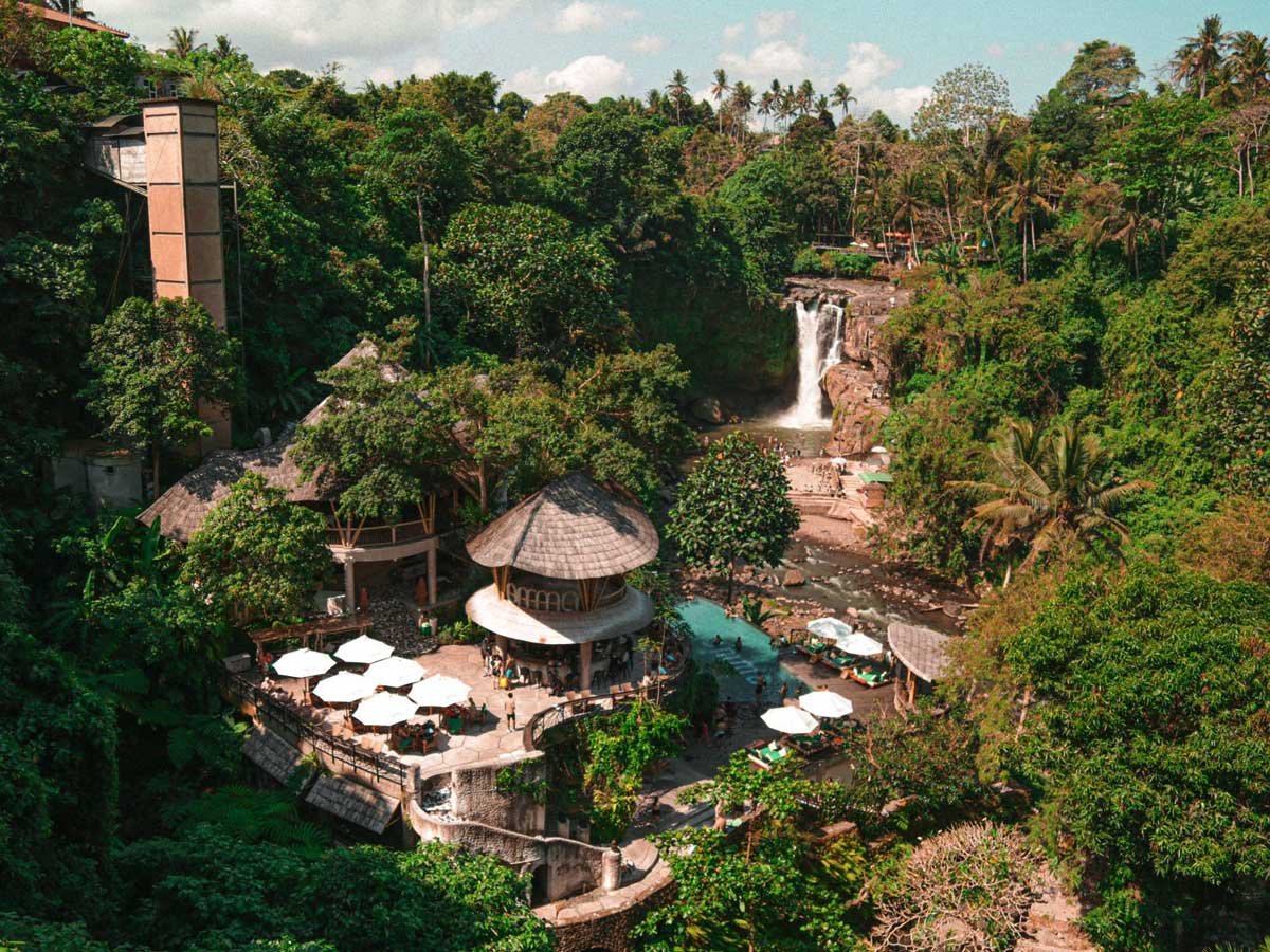 Viewpoint over a waterfall in the Bali jungle