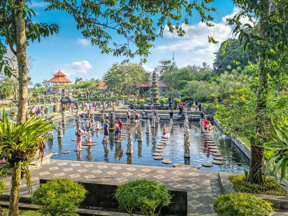The tiered pools and fountains of the Tirta Gangga water garden