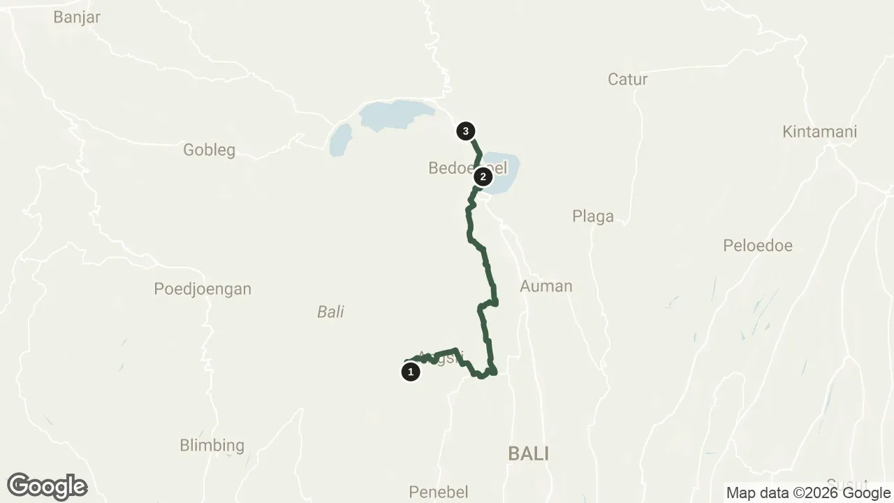 Map of the stops for Bedugul Highlands Tour