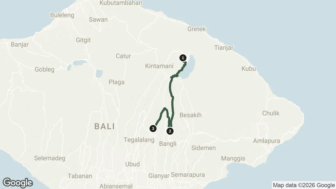 Map of the stops for Kintamani Sunrise & Penglipuran