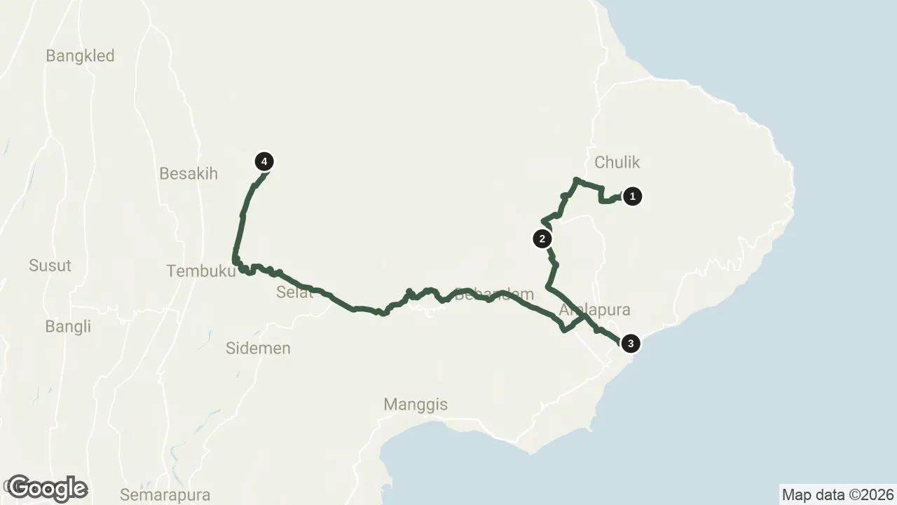 Map of the stops for East Bali Tour