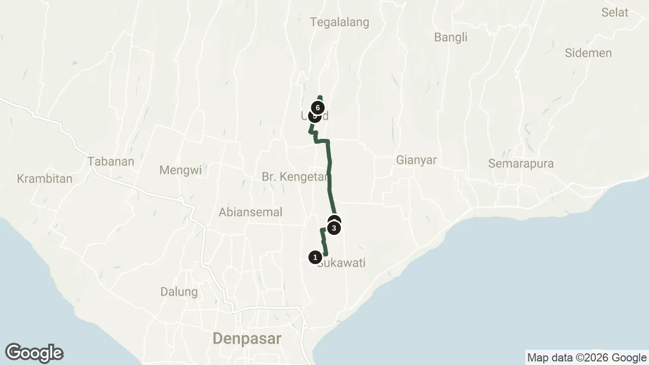 Map of the stops for Ubud Culture Day